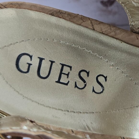 Guess brown leather gladiator lace up slingback cork platform wedges size 9M - Picture 9 of 11